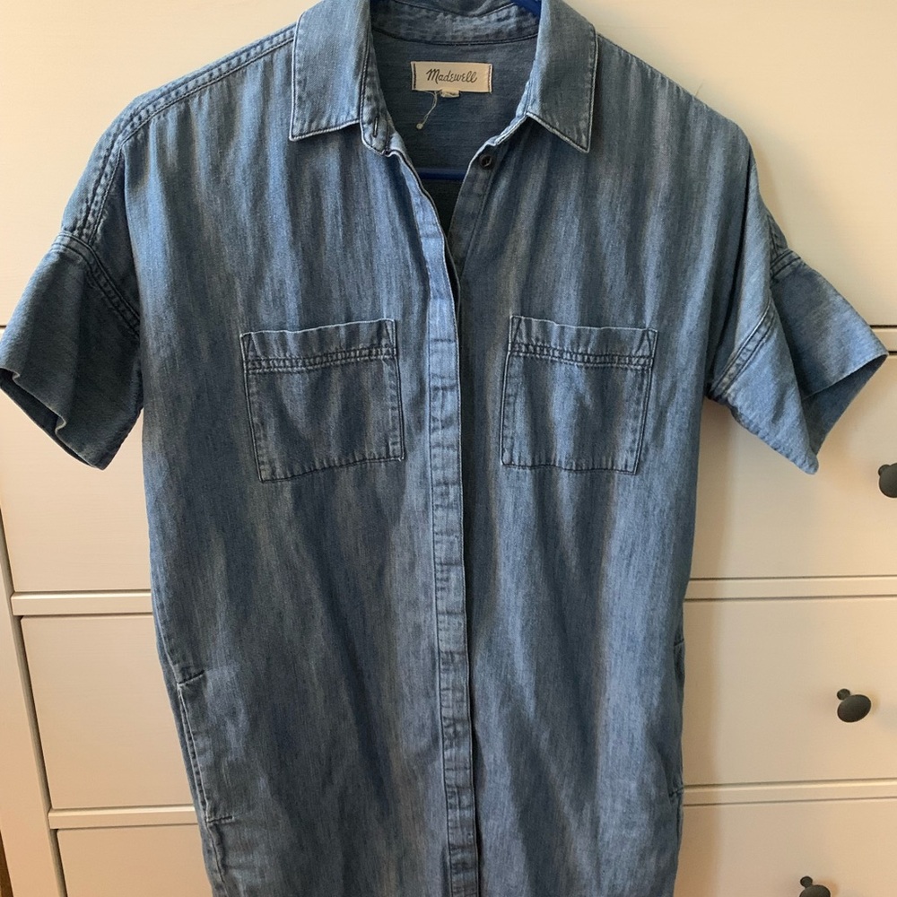 Madewell Women’s Washed Blue Denim Short-Sleeve Button-Up Mini Dress